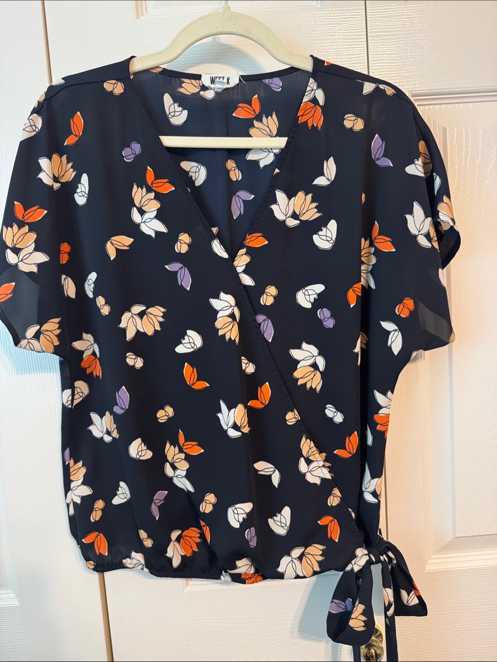 West K | Navy Floral Tie-Blouse